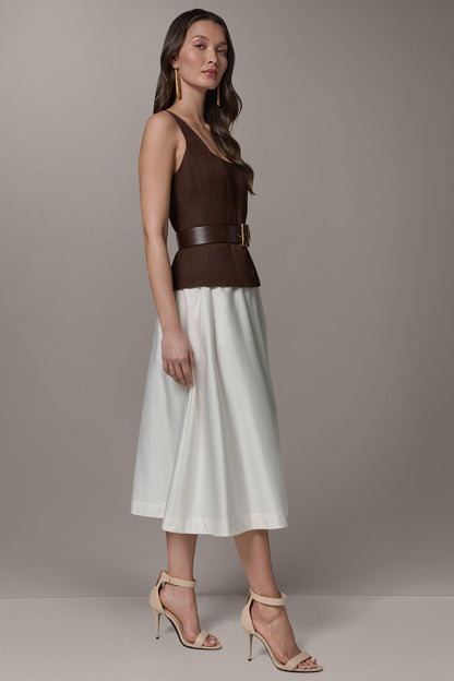 SLEEVELESS MIDI FIT AND FLARE DRESS