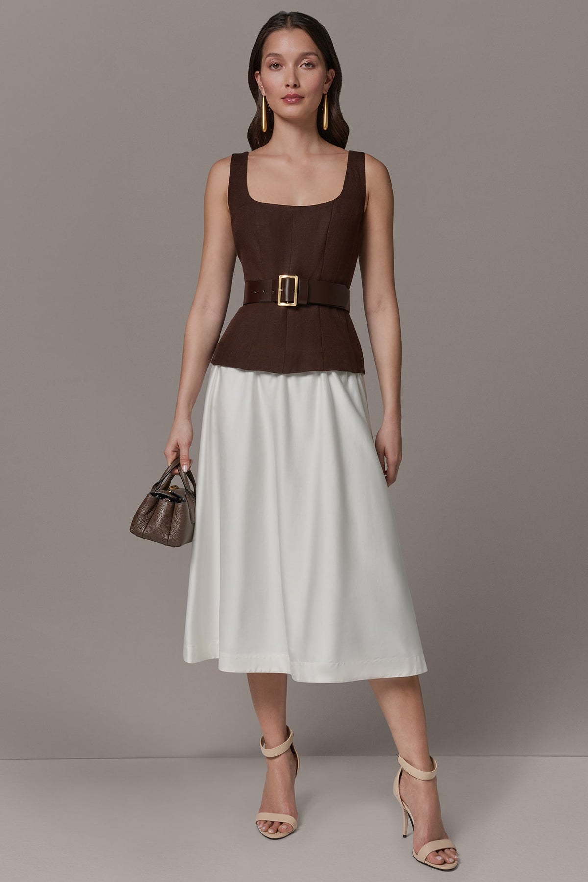 SLEEVELESS MIDI FIT AND FLARE DRESS
