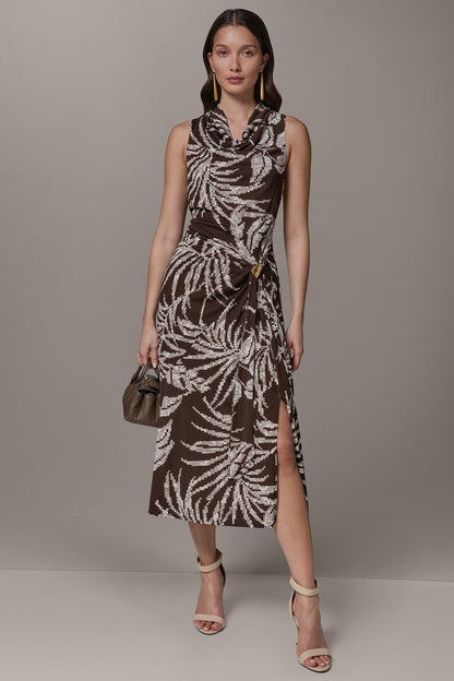 FLORAL SLEEVELESS COWL NECK MIDI DRESS