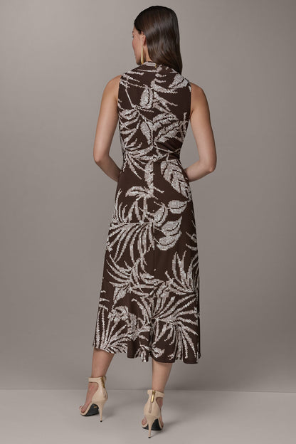 FLORAL SLEEVELESS COWL NECK MIDI DRESS