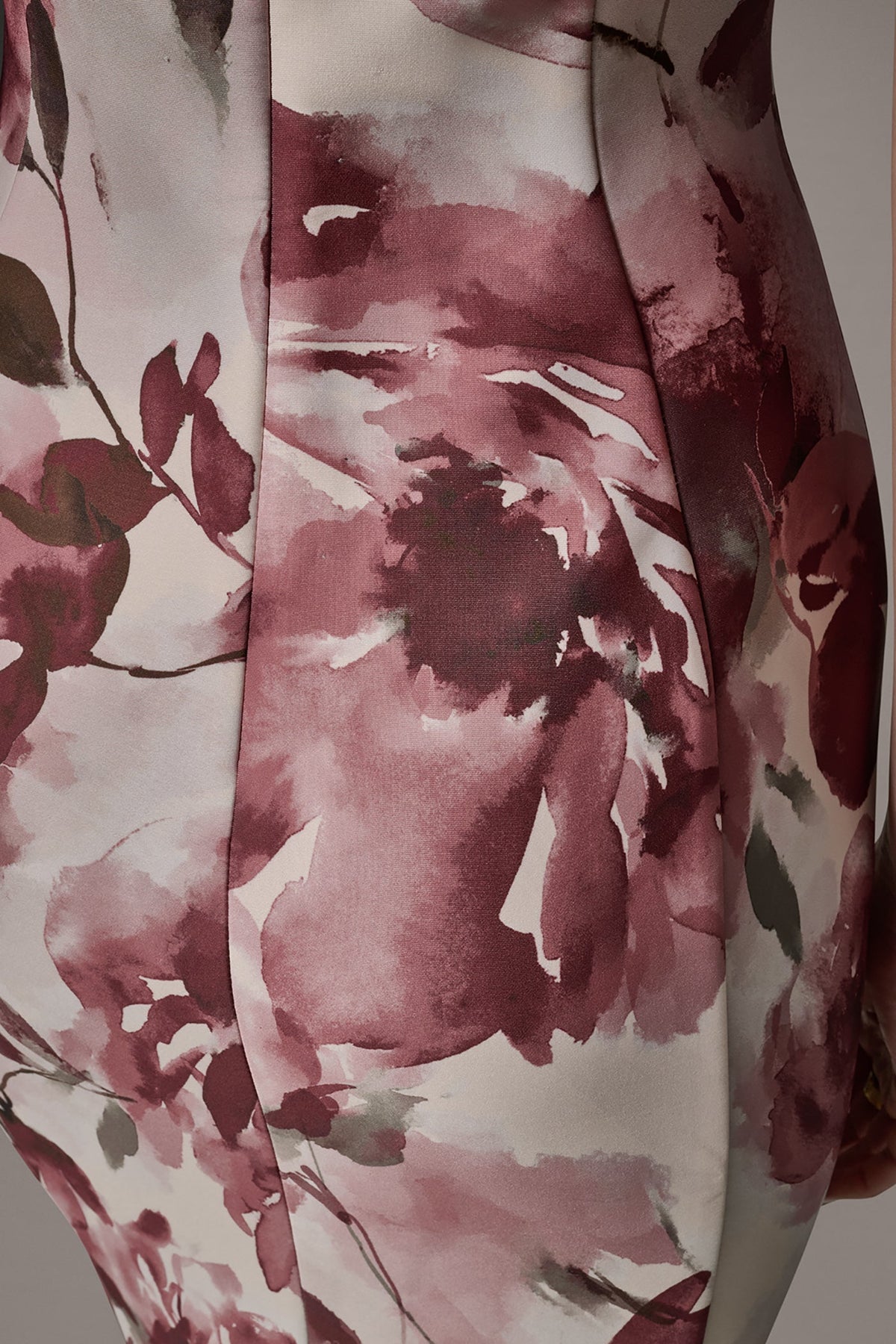 SLEEVELESS ASYMMETRIC FLORAL MIDI SHEATH DRESS