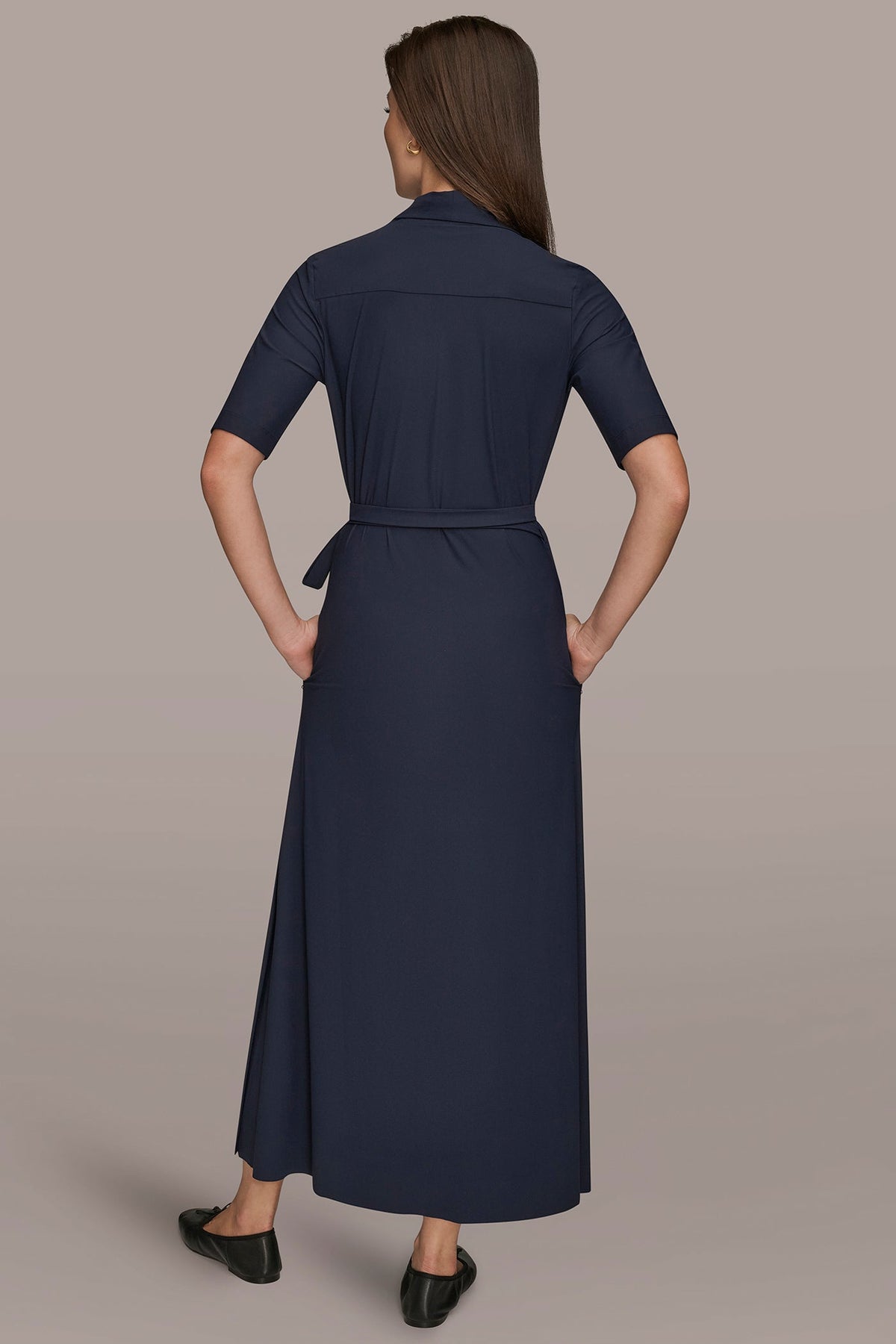 THE MODERN TRAVEL ELBOW-SLEEVE MIDI WRAP DRESS
