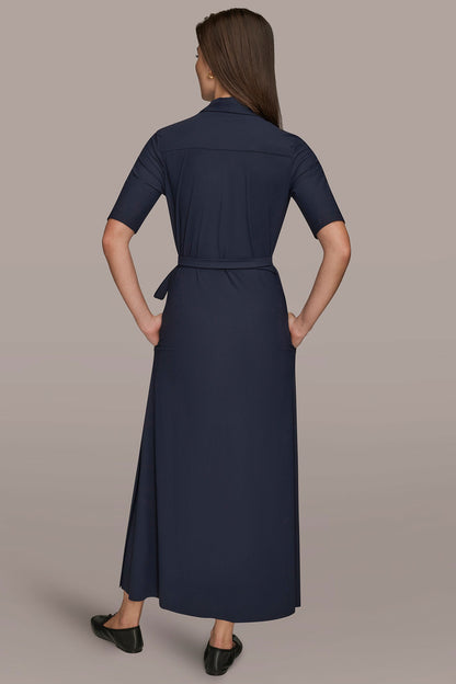 THE MODERN TRAVEL ELBOW-SLEEVE MIDI WRAP DRESS