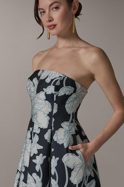 STRAPLESS MIDI FIT AND FLARE DRESS
