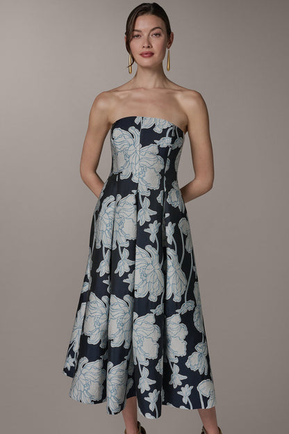 STRAPLESS MIDI FIT AND FLARE DRESS