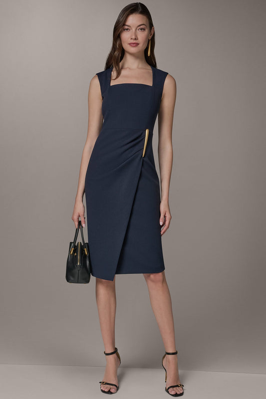 SLEEVELESS WRAP-EFFECT MIDI DRESS