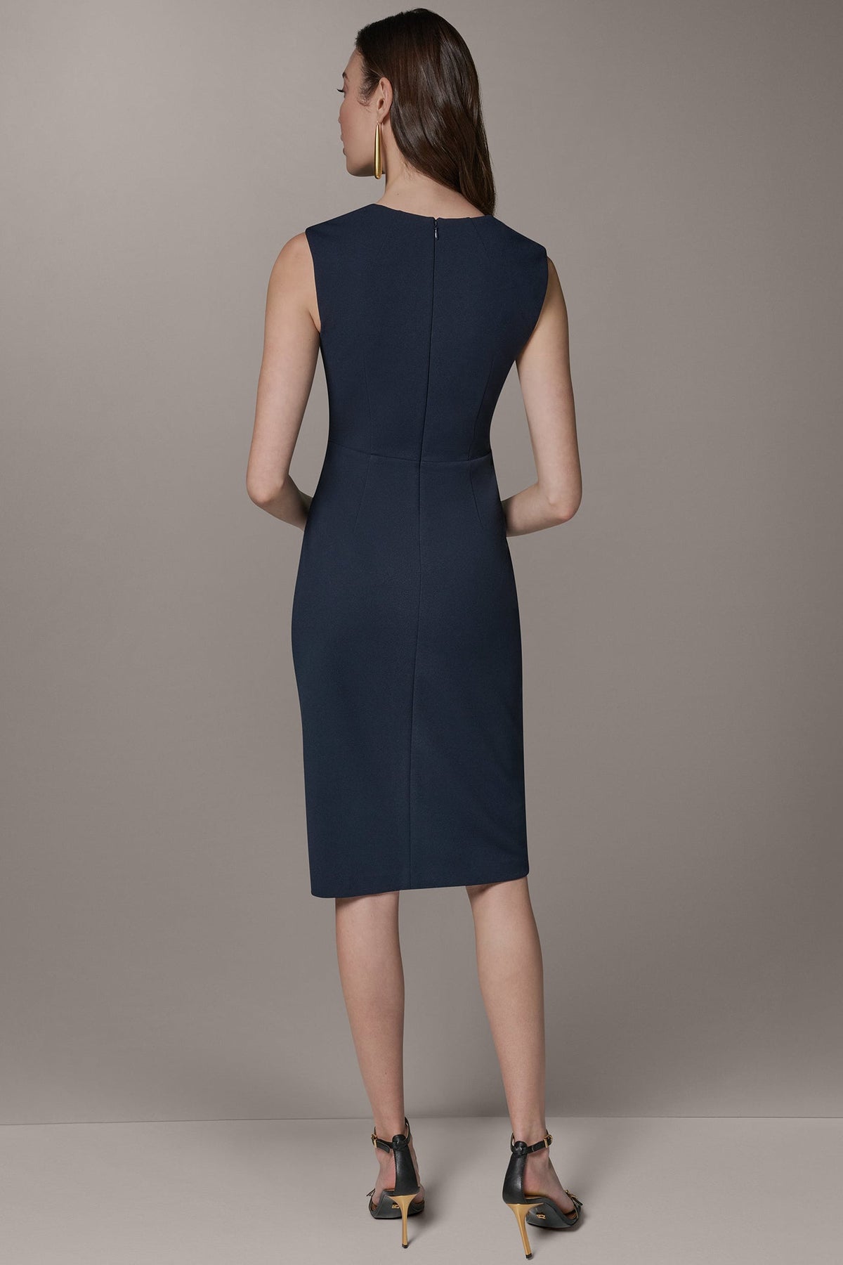 SLEEVELESS WRAP-EFFECT MIDI DRESS
