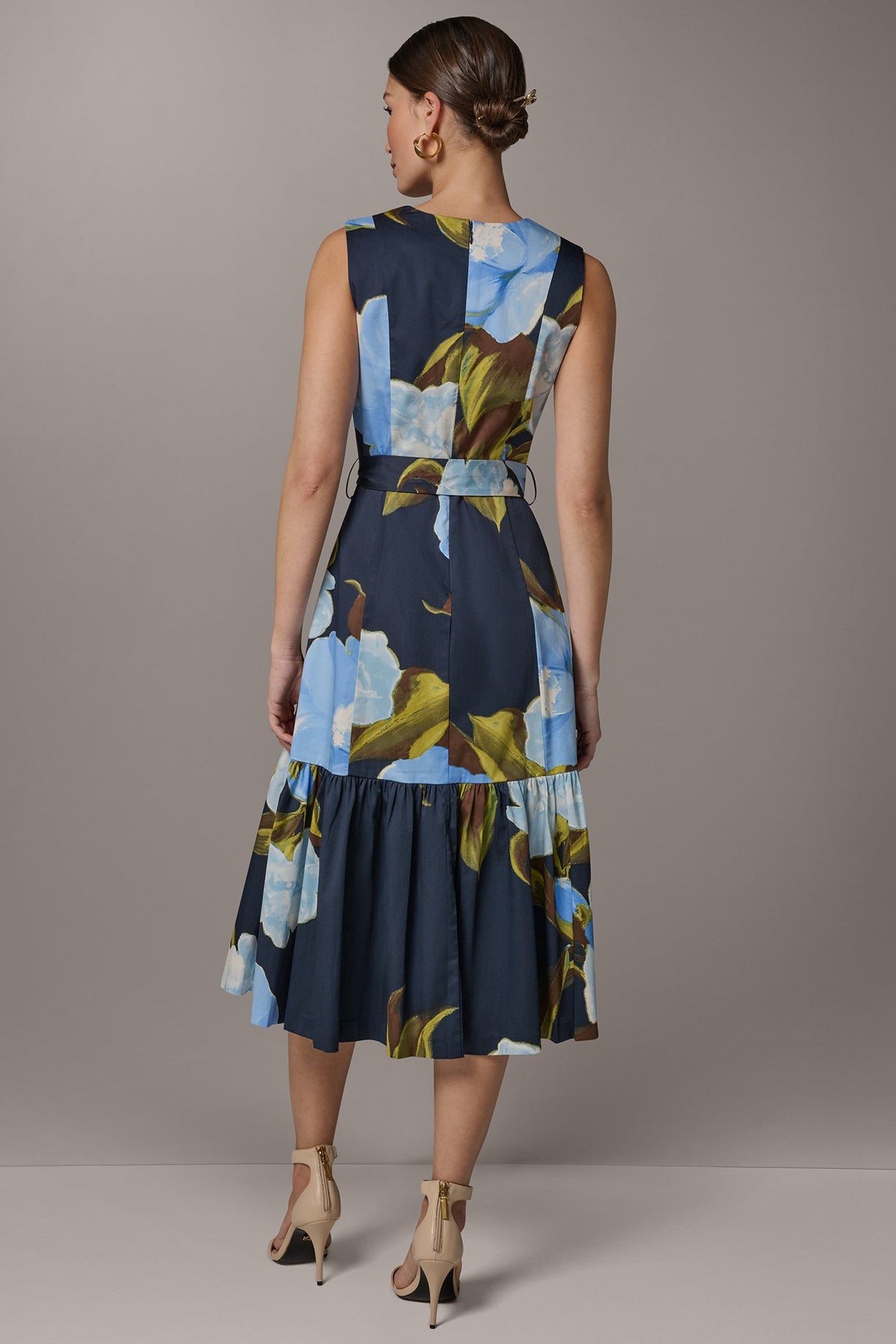 SLEEVELESS WRAP-EFFECT MIDI DRESS