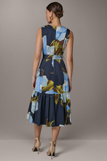 SLEEVELESS WRAP-EFFECT MIDI DRESS