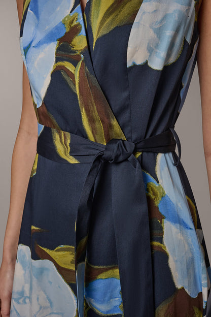 SLEEVELESS WRAP-EFFECT MIDI DRESS