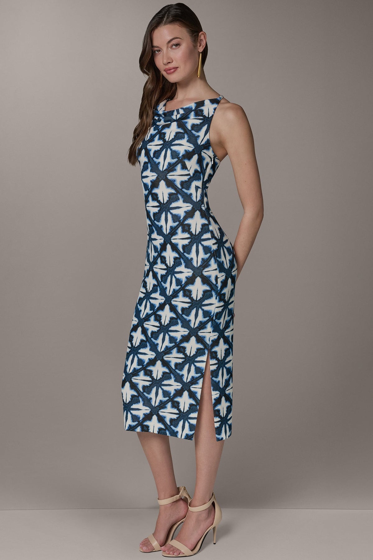 SLEEVELESS MIDI HALTER DRESS