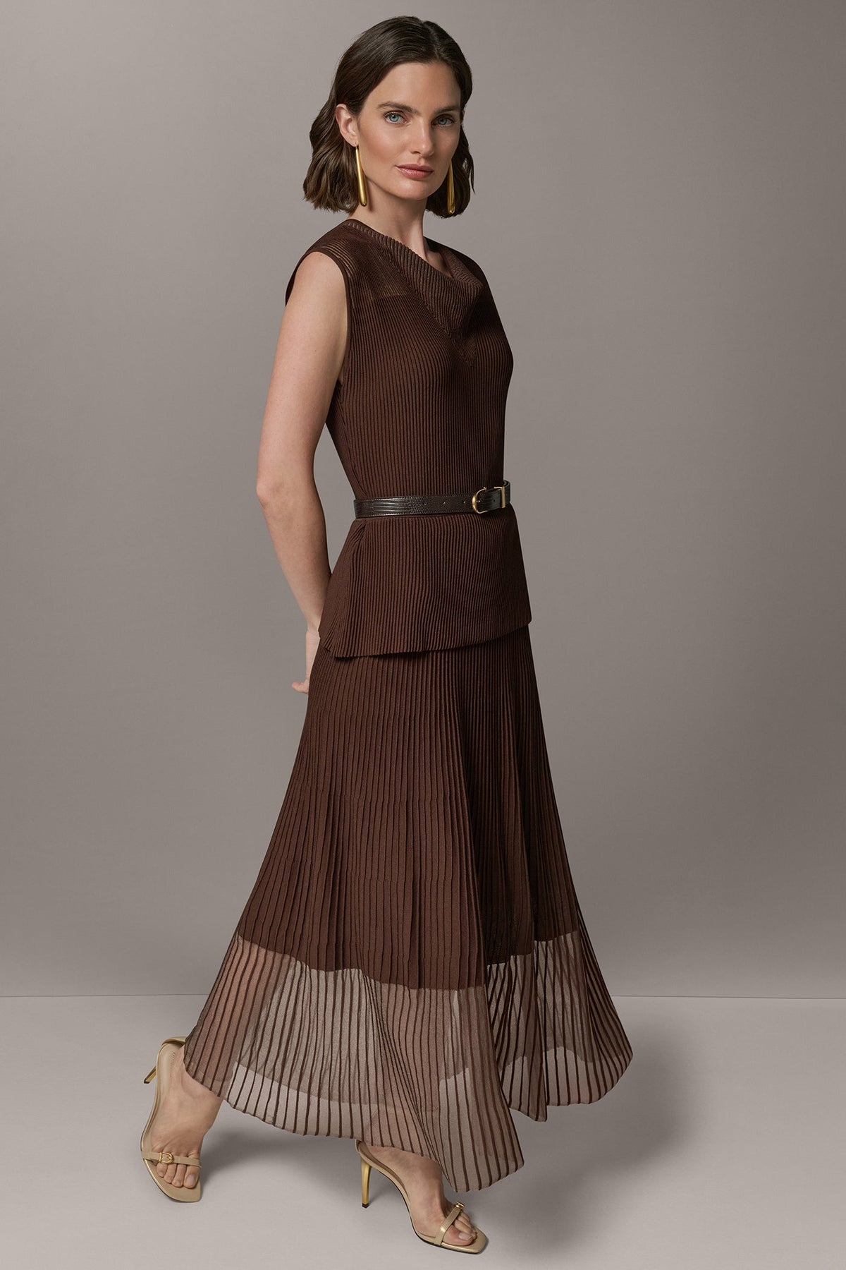 SLEEVELESS COWL NECK MIDI SWEATER DRESS