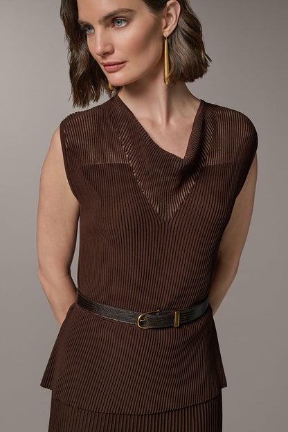 SLEEVELESS COWL NECK MIDI SWEATER DRESS
