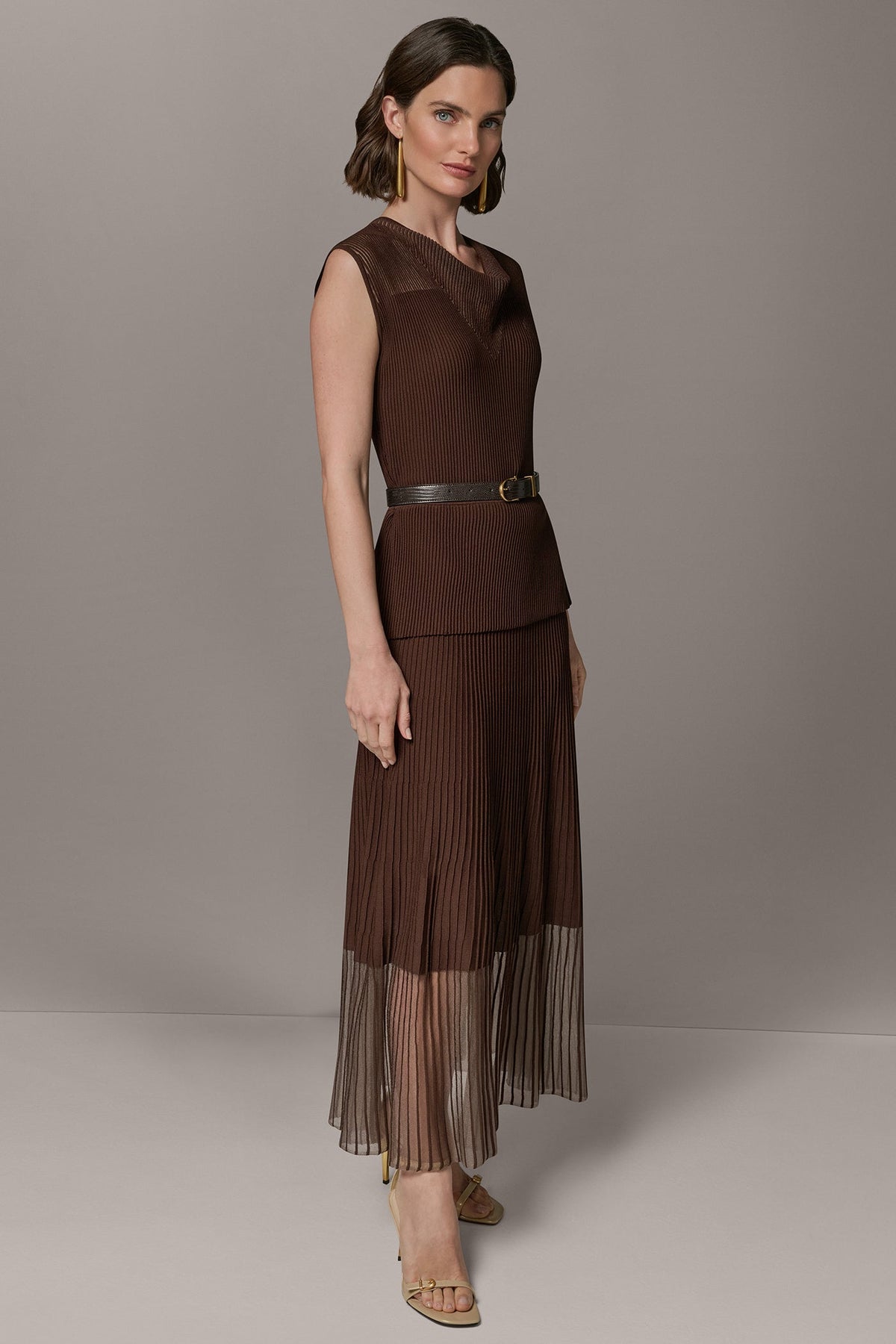 SLEEVELESS COWL NECK MIDI SWEATER DRESS