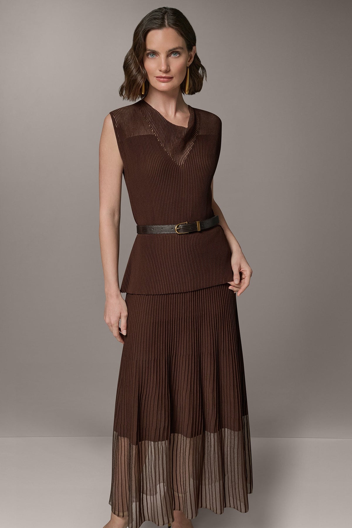 SLEEVELESS COWL NECK MIDI SWEATER DRESS