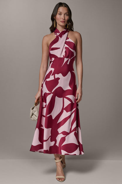 SLEEVELESS HALTER NECK A-LINE DRESS