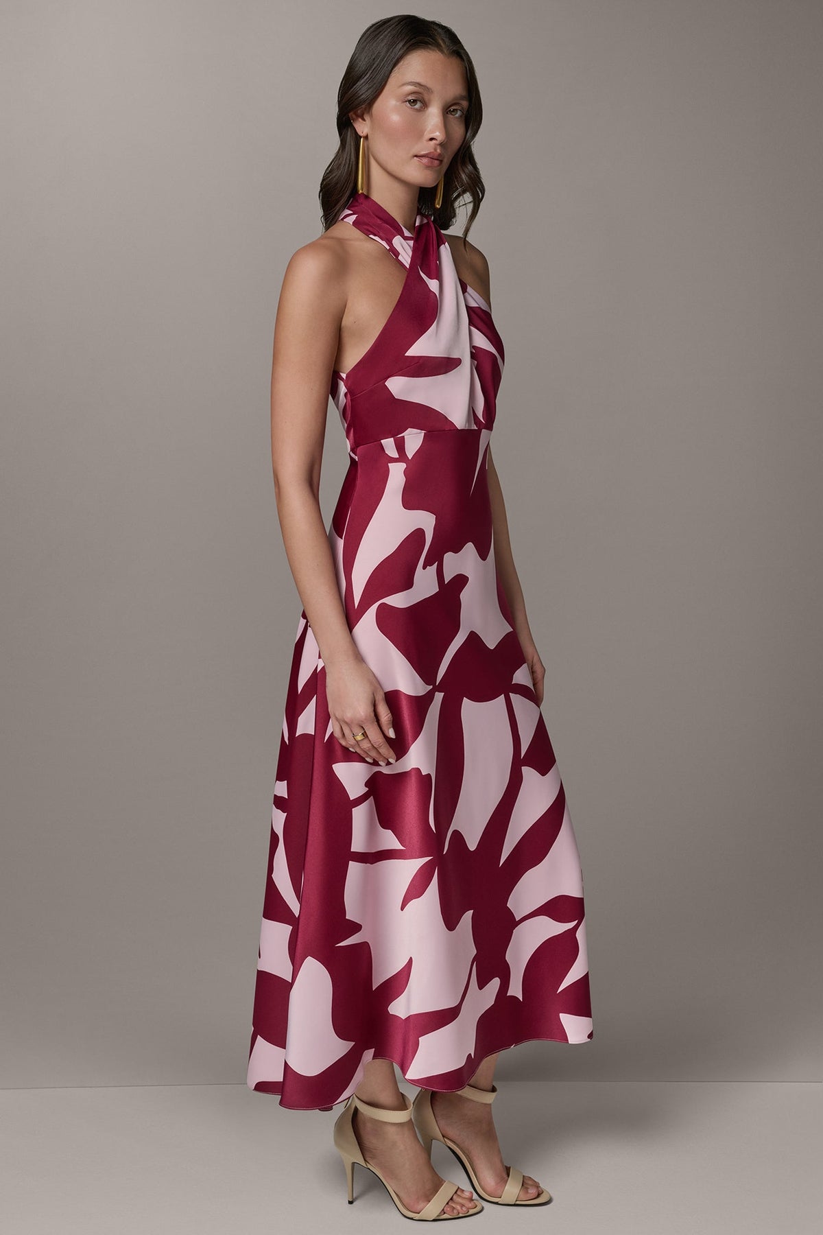 SLEEVELESS HALTER NECK A-LINE DRESS