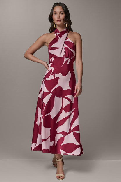 SLEEVELESS HALTER NECK A-LINE DRESS