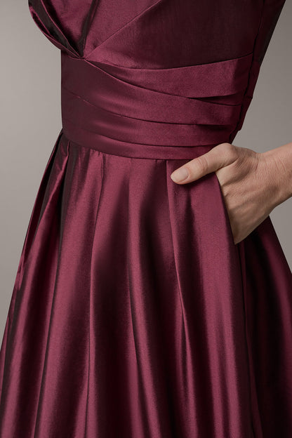 SLEEVELESS V-NECK TAFFETA MIDI COCKTAIL DRESS