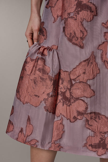 SLEEVELESS FLORAL MIDI FIT AND FLARE DRESS