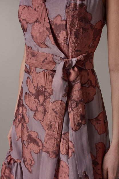 SLEEVELESS FLORAL MIDI FIT AND FLARE DRESS