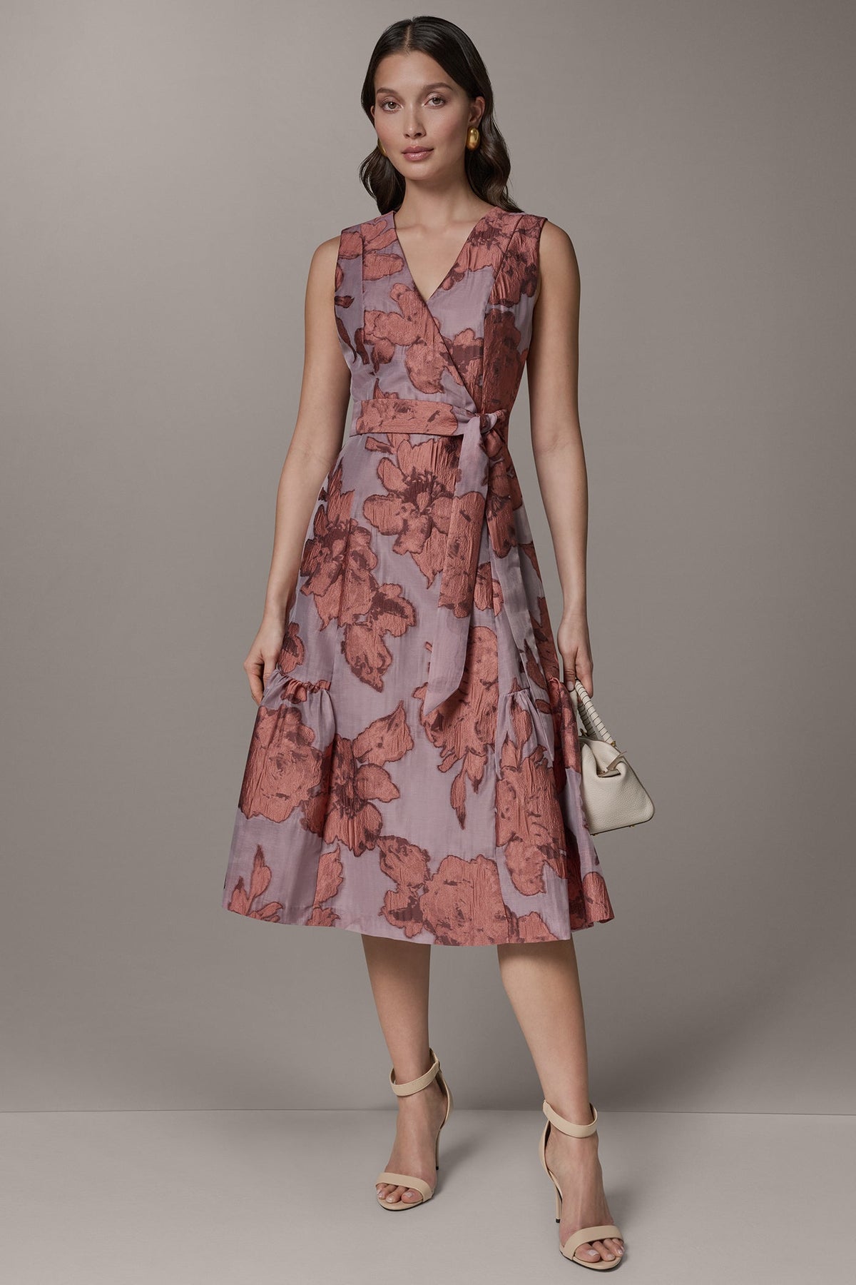 SLEEVELESS FLORAL MIDI FIT AND FLARE DRESS
