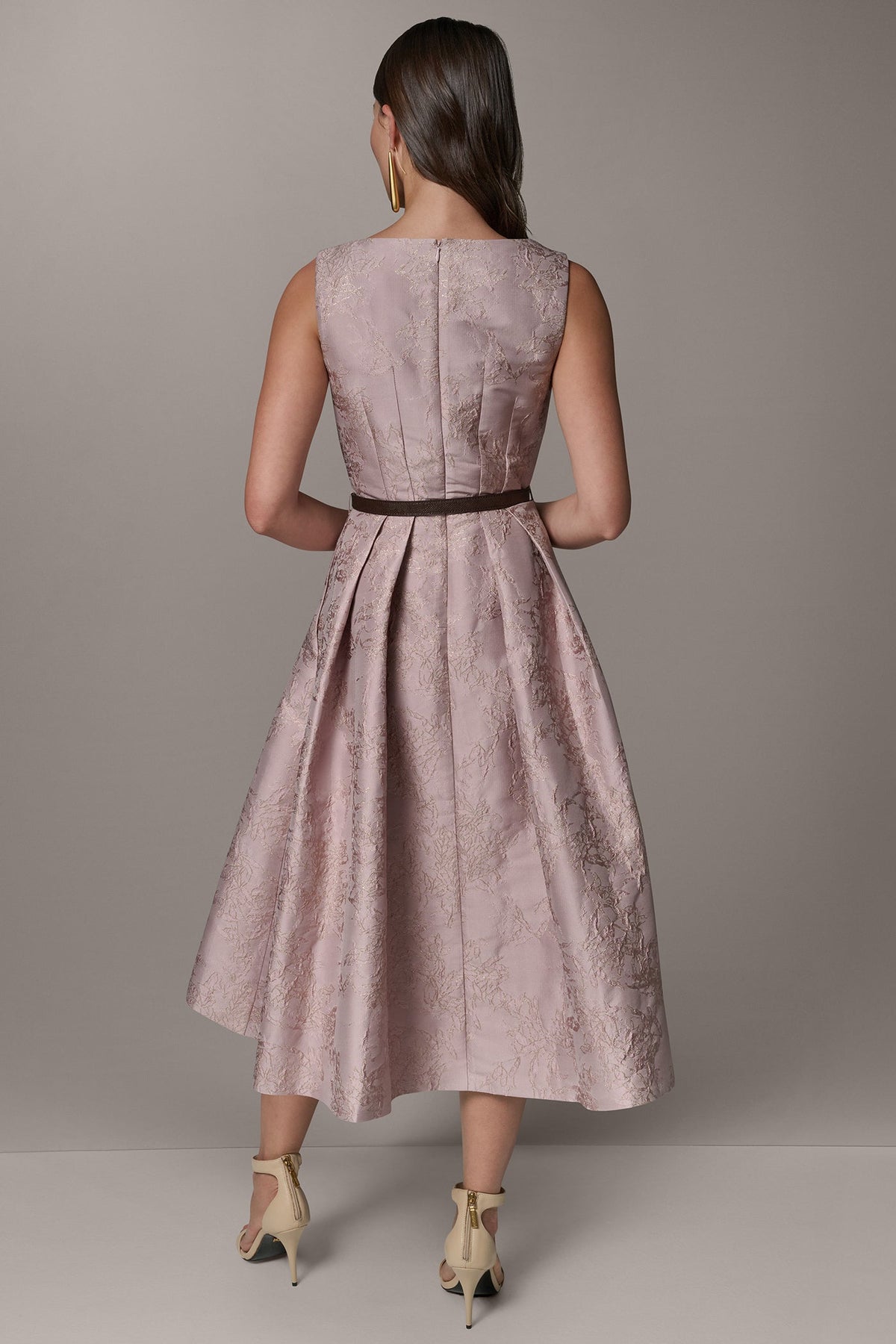 SLEEVELESS ASYMMETRIC MIDI FIT AND FLARE DRESS