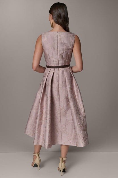 SLEEVELESS ASYMMETRIC MIDI FIT AND FLARE DRESS