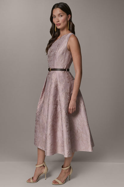 SLEEVELESS ASYMMETRIC MIDI FIT AND FLARE DRESS