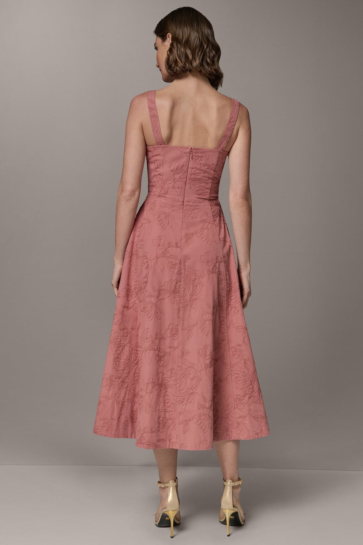 SLEEVELESS MIDI FIT AND FLARE DRESS