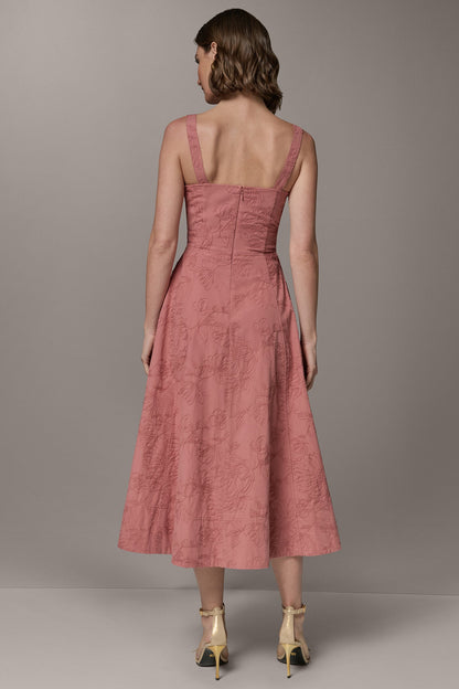 SLEEVELESS MIDI FIT AND FLARE DRESS