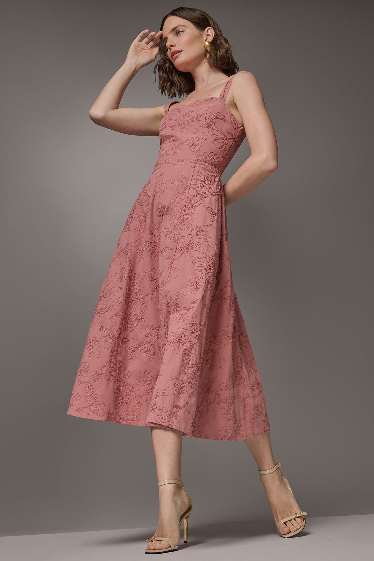 SLEEVELESS MIDI FIT AND FLARE DRESS
