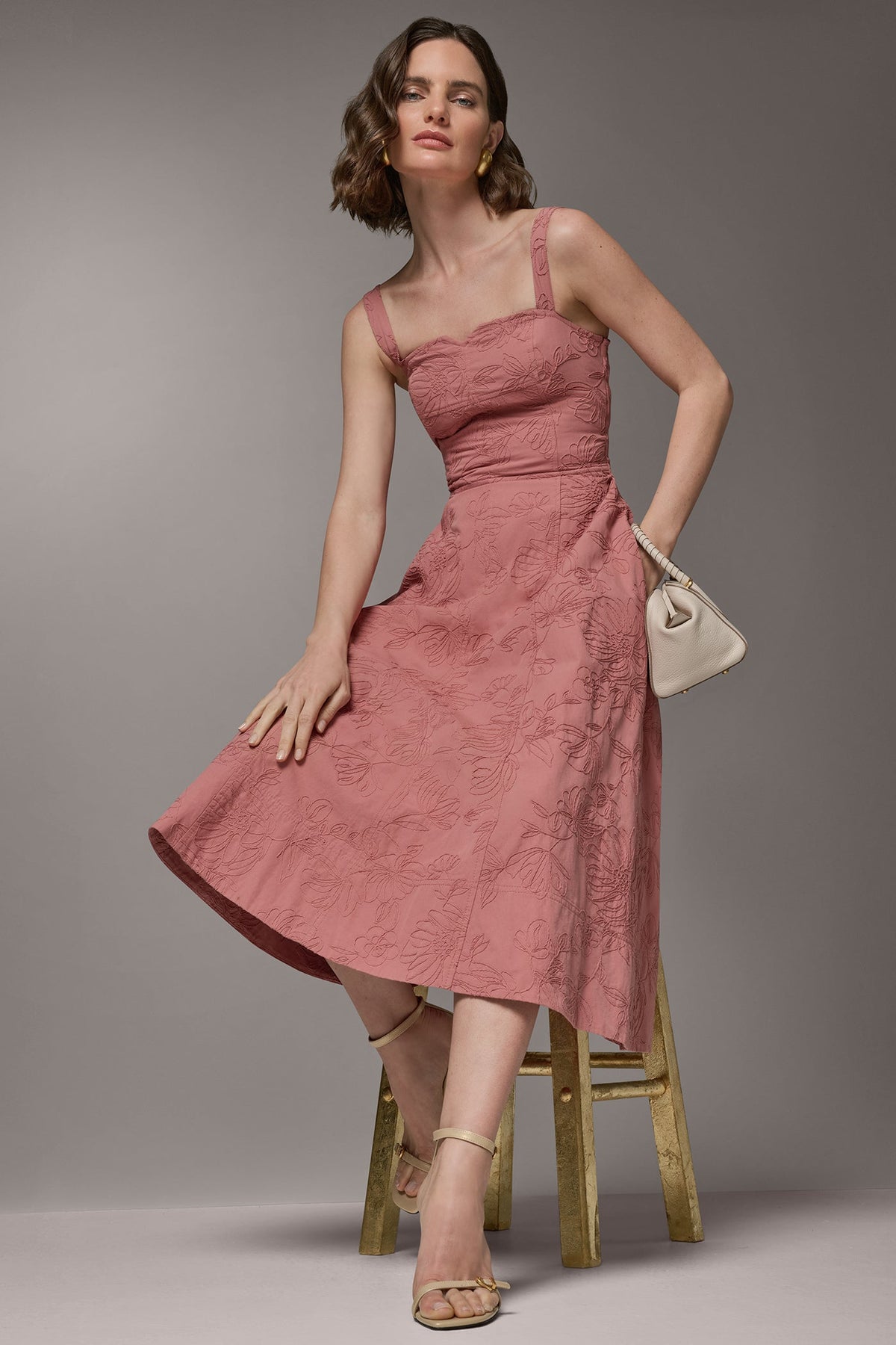 SLEEVELESS MIDI FIT AND FLARE DRESS