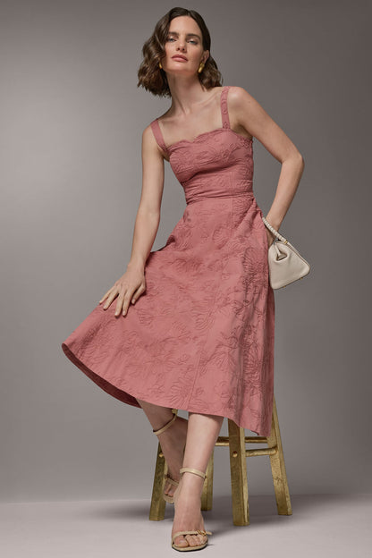SLEEVELESS MIDI FIT AND FLARE DRESS
