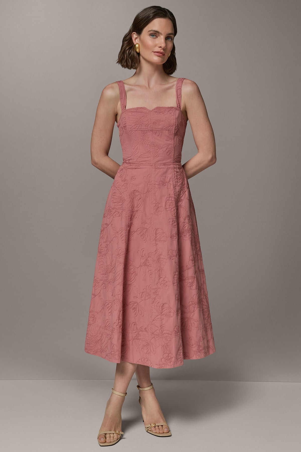 SLEEVELESS MIDI FIT AND FLARE DRESS