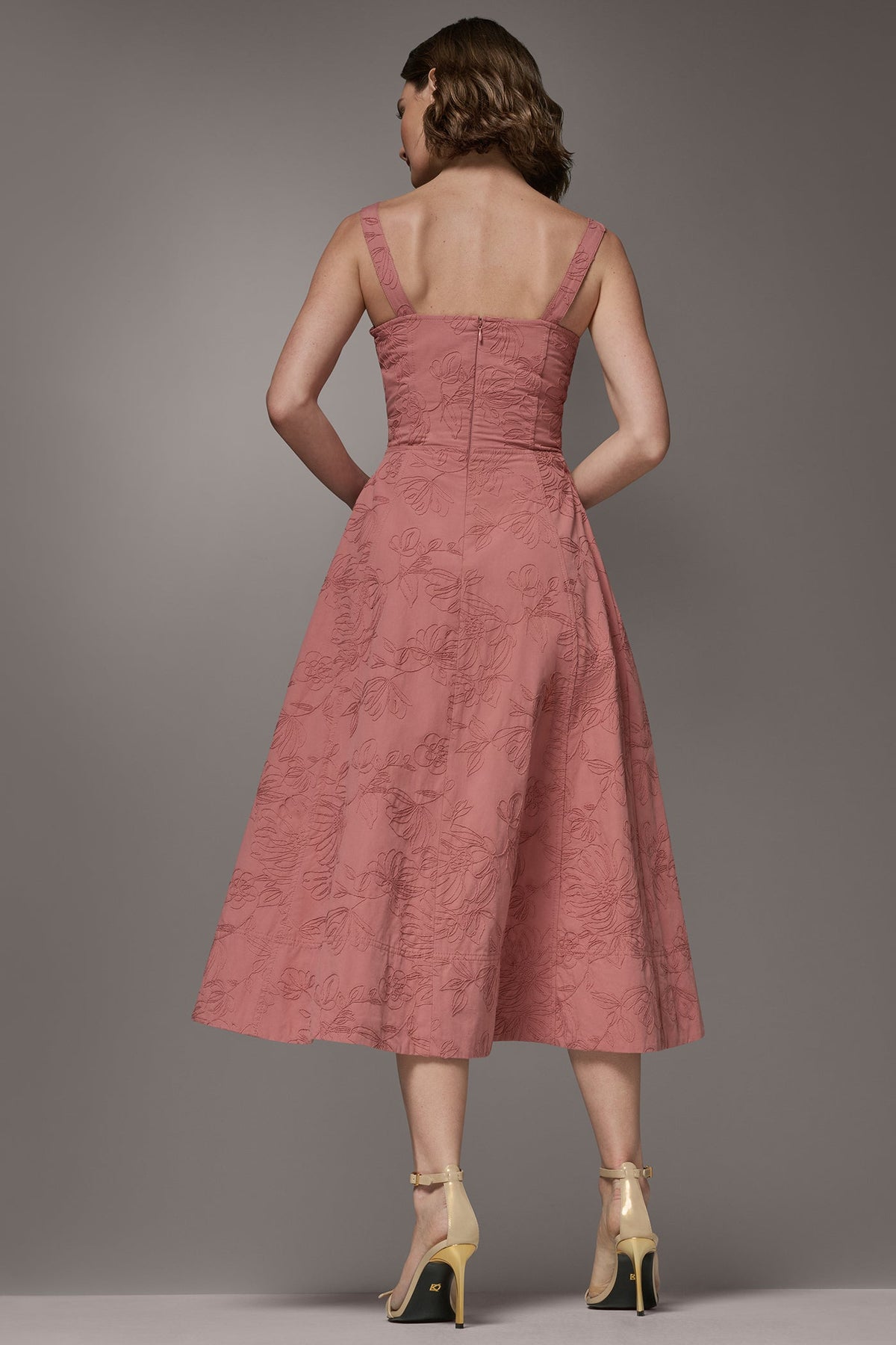 SLEEVELESS MIDI FIT AND FLARE DRESS