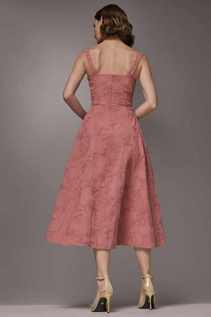 SLEEVELESS MIDI FIT AND FLARE DRESS