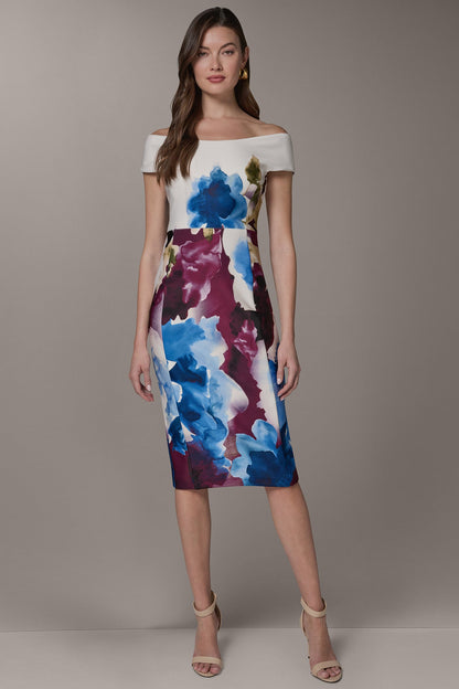 OFF THE SHOULDER MIDI SHEATH DRESS