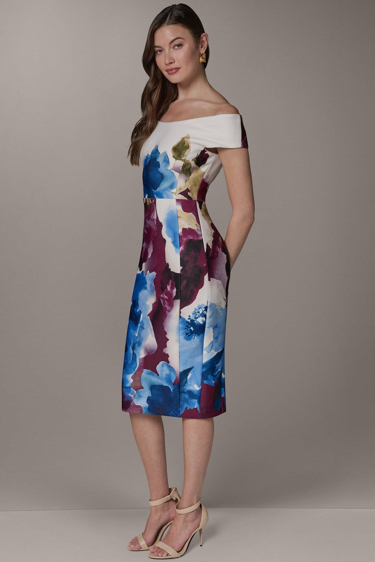 OFF THE SHOULDER MIDI SHEATH DRESS
