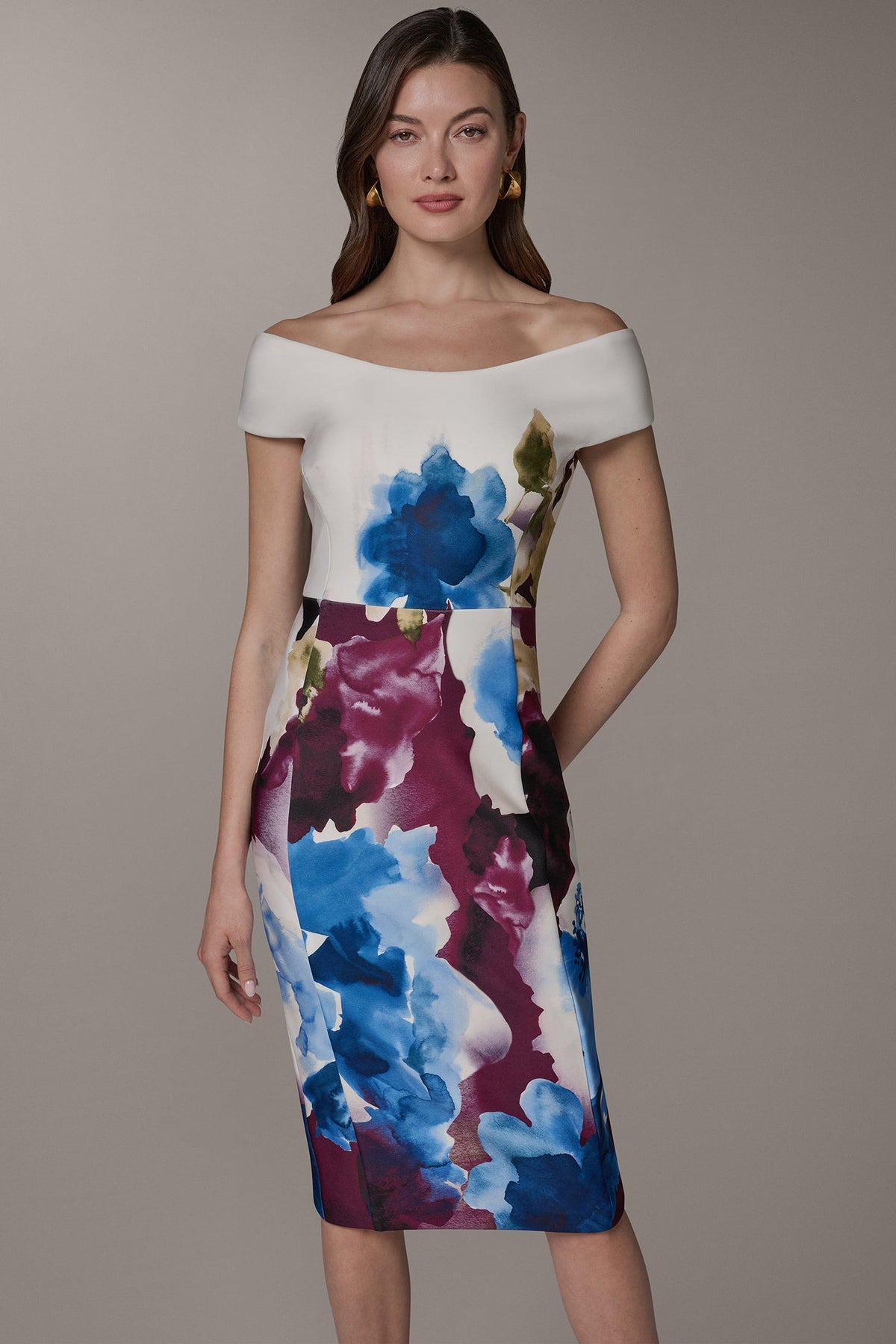 OFF THE SHOULDER MIDI SHEATH DRESS