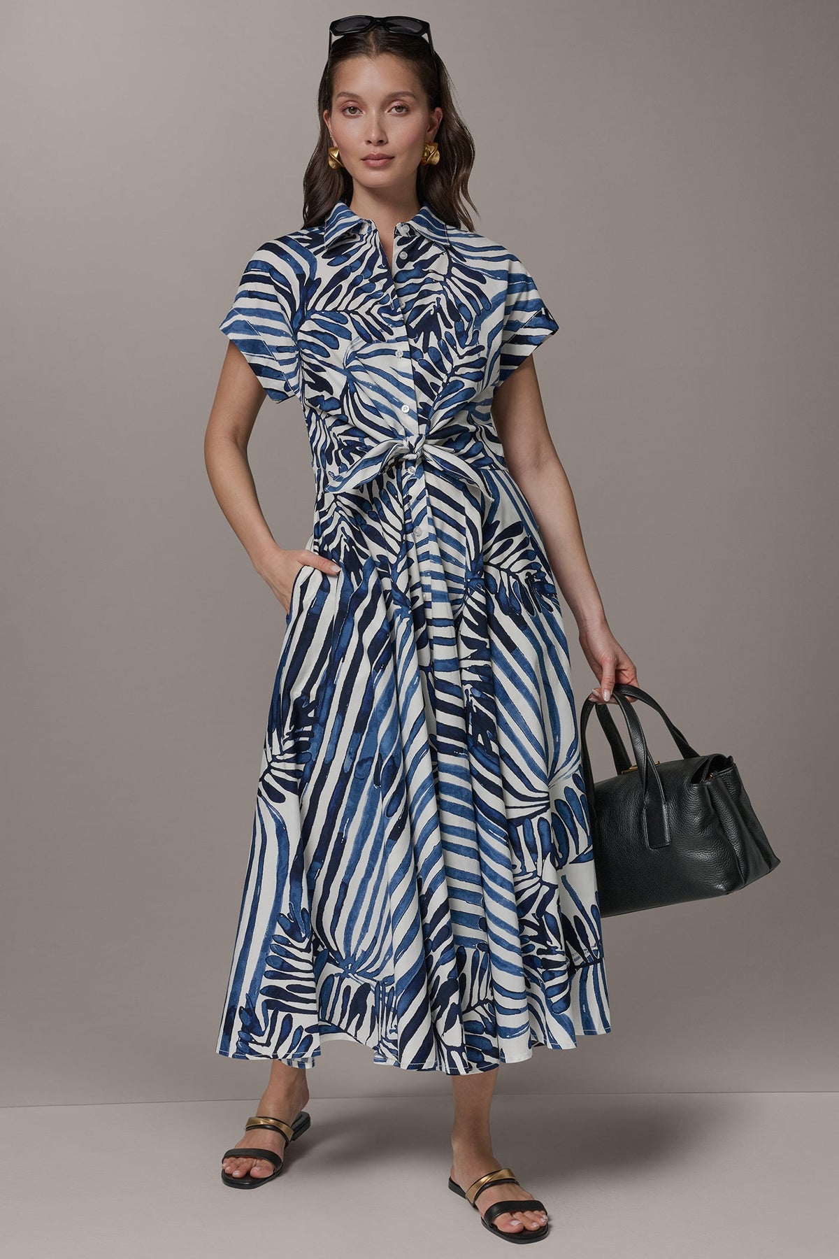 SHORT SLEEVE TIE FRONT MAXI SHIRT DRESS