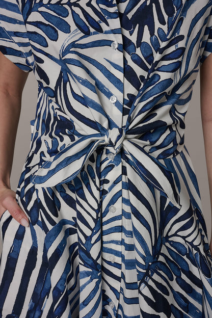 SHORT SLEEVE TIE FRONT MAXI SHIRT DRESS