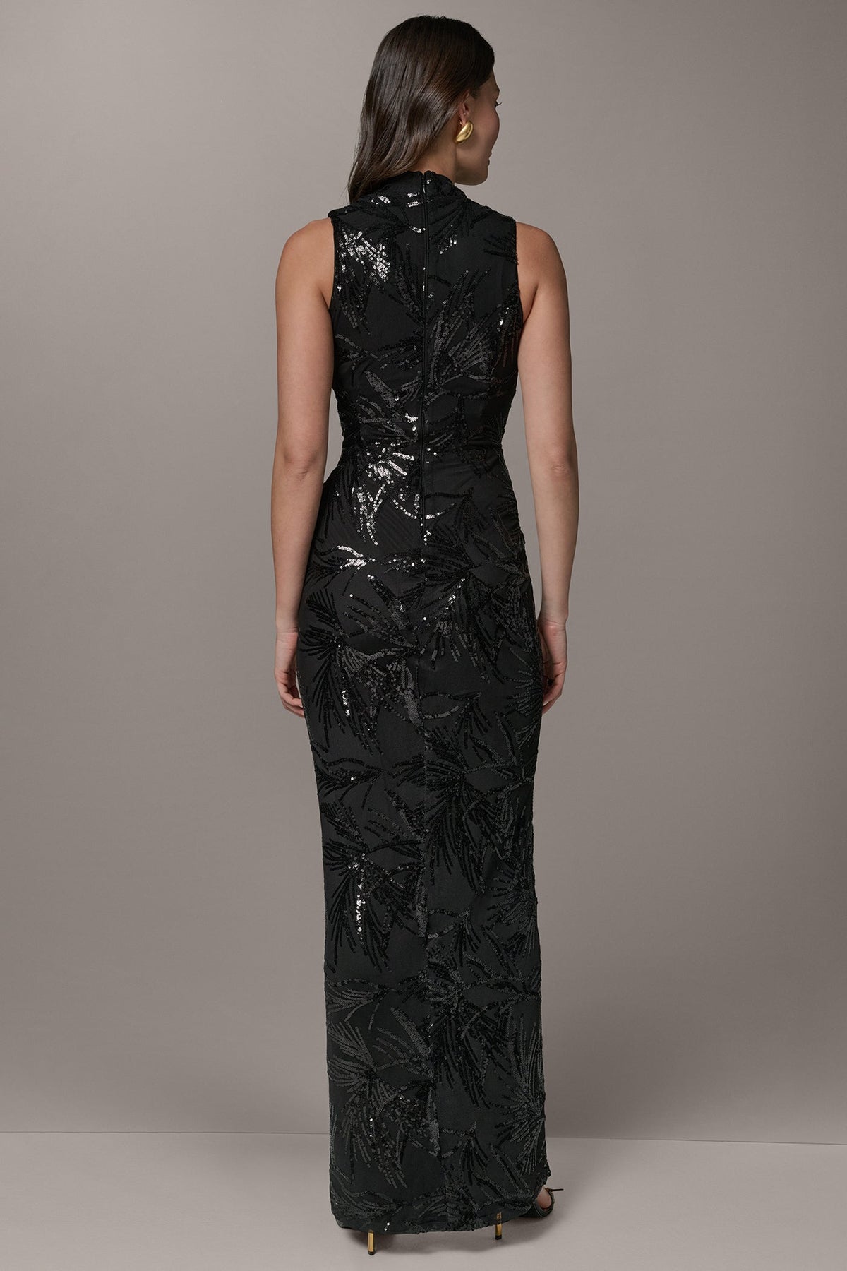 SLEEVELESS WRAP-EFFECT SEQUIN GOWN
