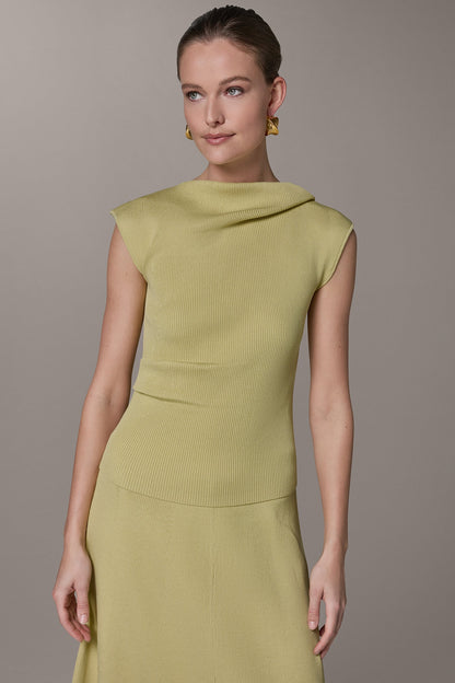 SLEEVELESS ASYMMETRIC BOATNECK SWEATER