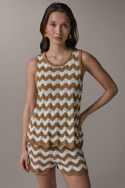 SLEEVELESS POINTELLE STRIPE SWEATER