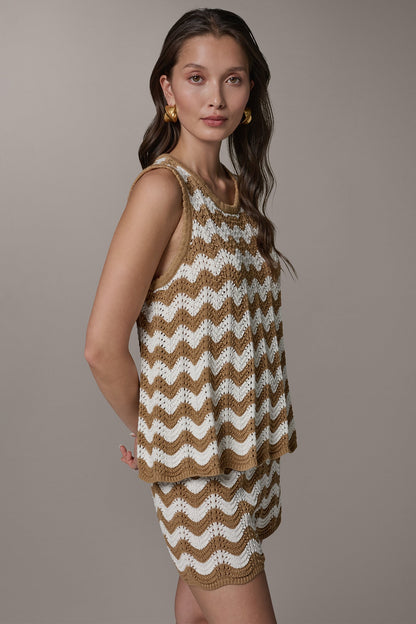SLEEVELESS POINTELLE STRIPE SWEATER