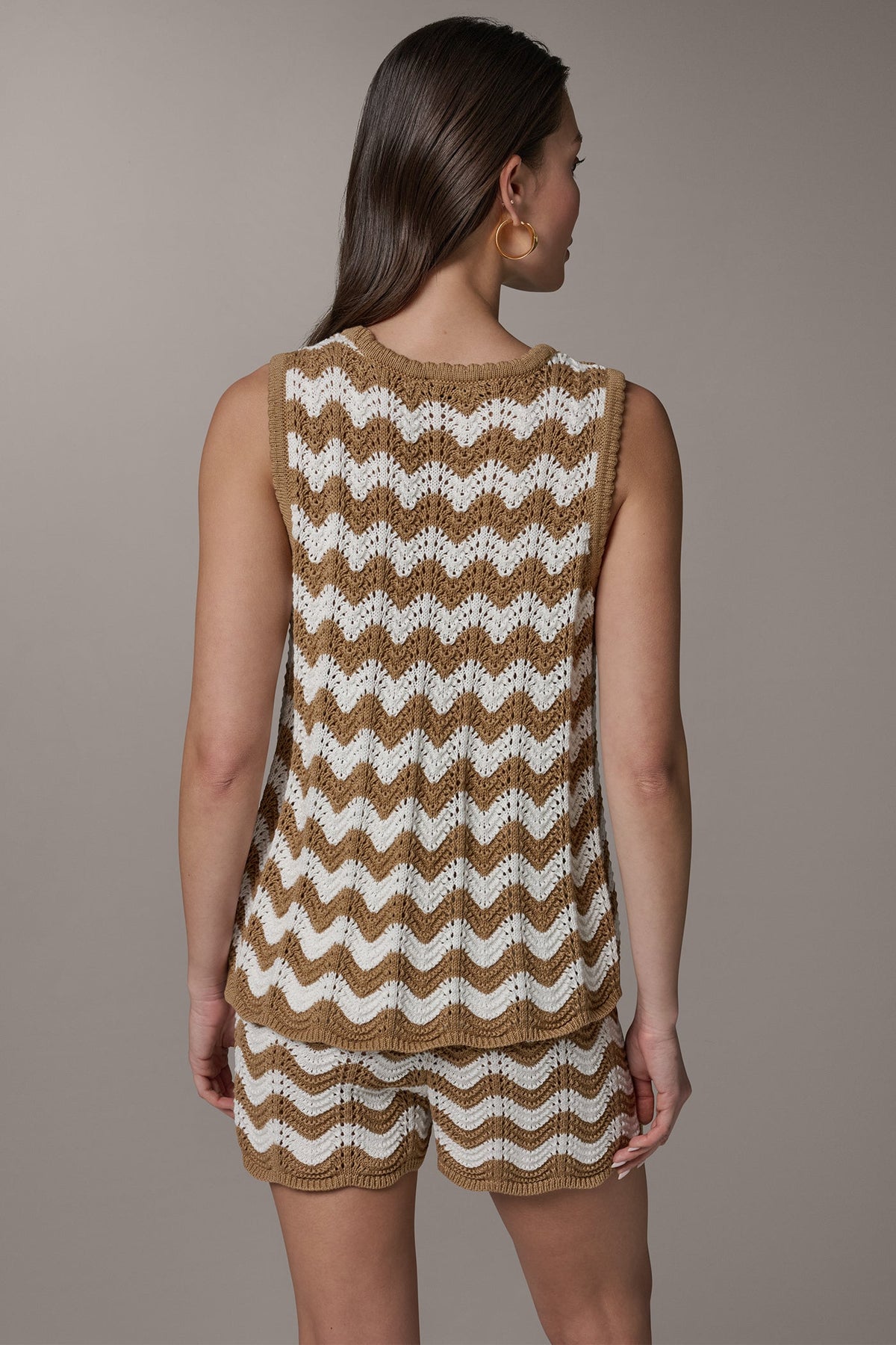 SLEEVELESS POINTELLE STRIPE SWEATER