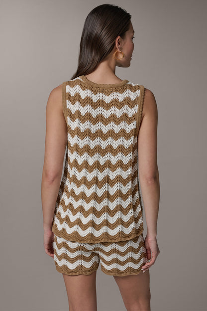SLEEVELESS POINTELLE STRIPE SWEATER