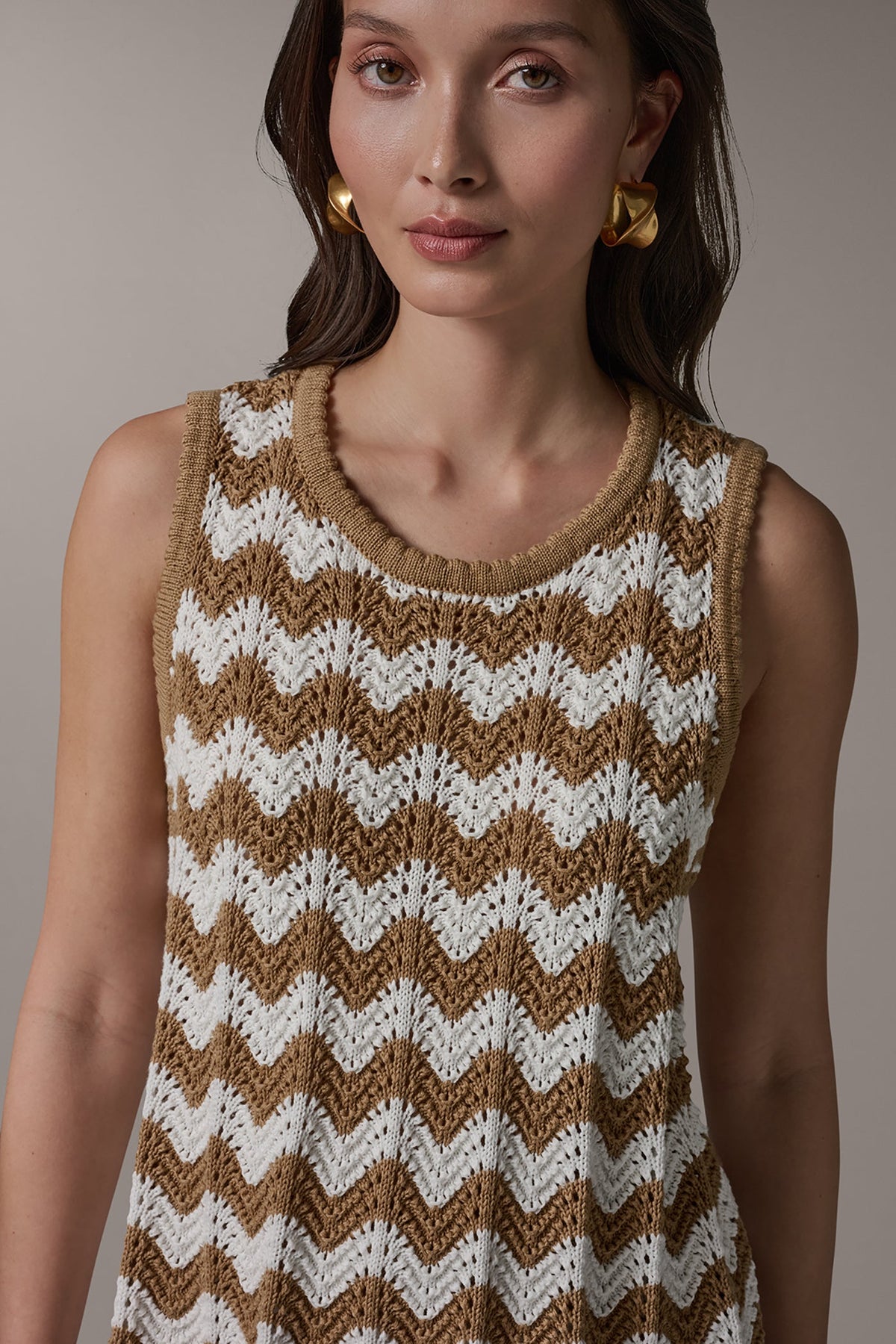 SLEEVELESS POINTELLE STRIPE SWEATER