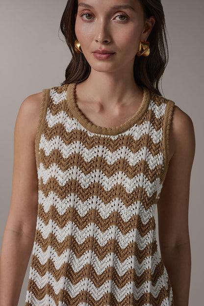 SLEEVELESS POINTELLE STRIPE SWEATER
